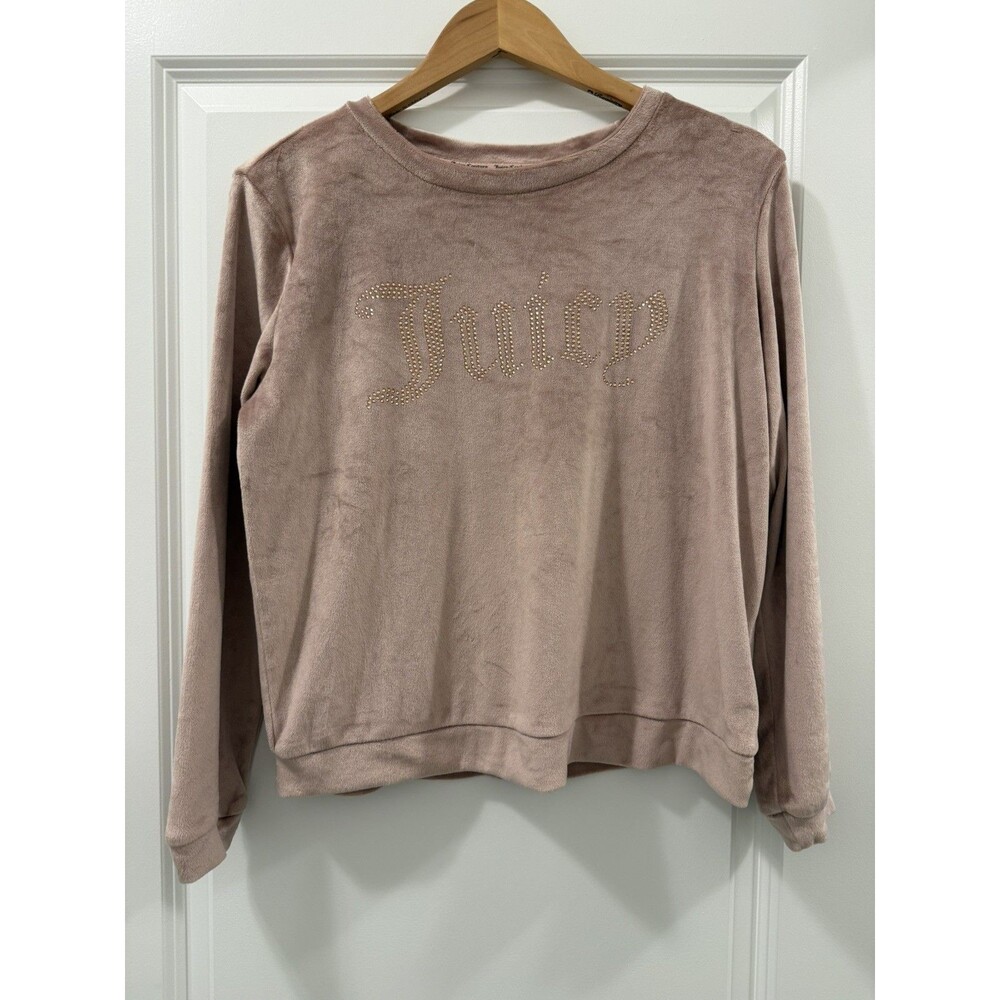 Juicy Couture Sleepwear Top Womens M Pink Velour Rhinestone Crewneck Y2K 3330-47